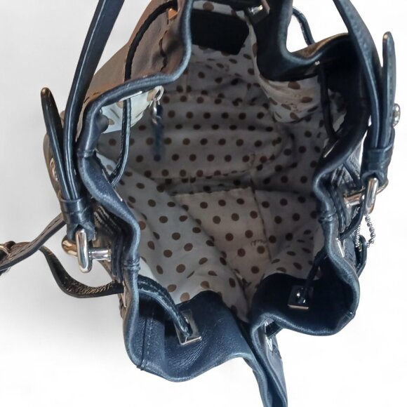 Authentic Coach Mia Drawstring Bucket Bag 14601 | Black Leather Polka Dot - Picture 11 of 14